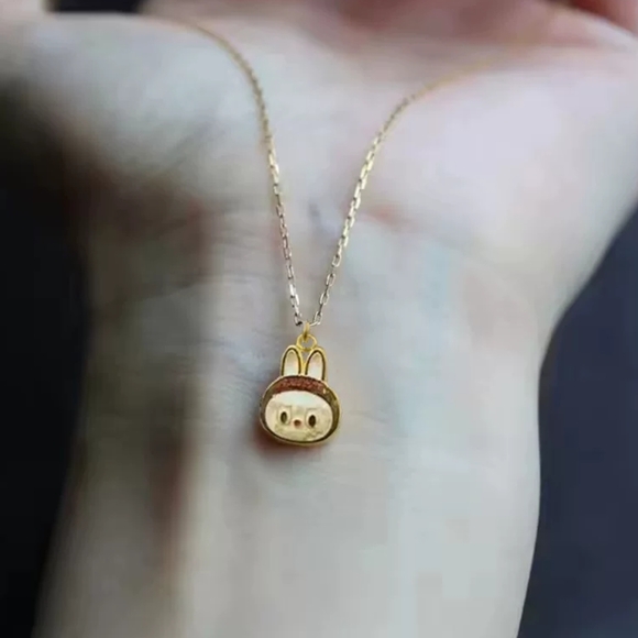 ✨LIMITED✨ Labubu Zimomo Bunny Necklace 🐰💖 18K Gold Cutie! - Picture 3 of 5